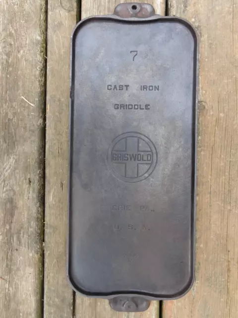 Vintage GRISWOLD ERIE, PA USA # 7 CAST IRON GRIDDLE 744 B Model  7" x 17” Long