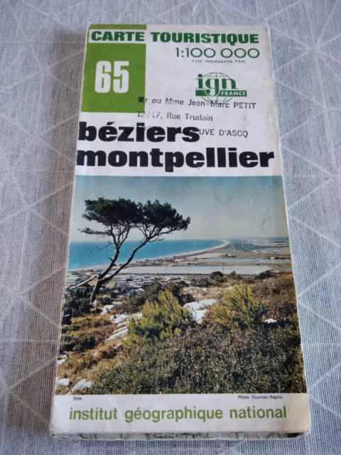 ancienne carte touristique IGN - # 65 – BEZIERS MONTPELLIER – 1976 – 1/100000