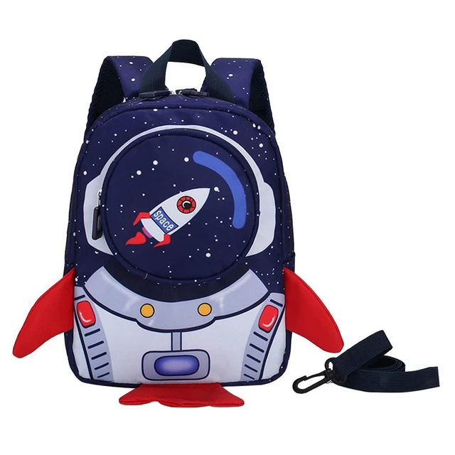 2 piezas Bolso escolar de nailon jardín de infantes dibujos animados 3D mochila cohete (azul)
