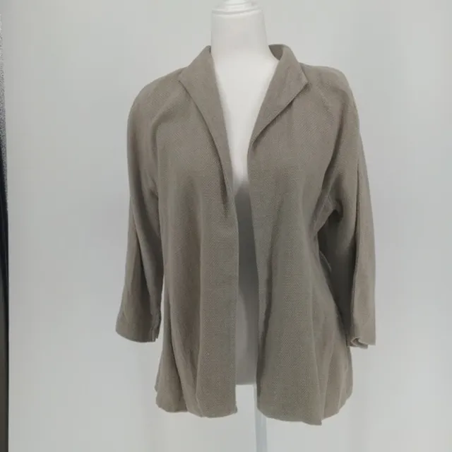 Eileen Fisher Gray Beige Linen Blend Open Front Cardigan Size Large