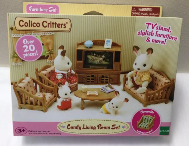 New Calico Critters Comfy Living Room Set Furniture 20 + pcs Changeable Cushions