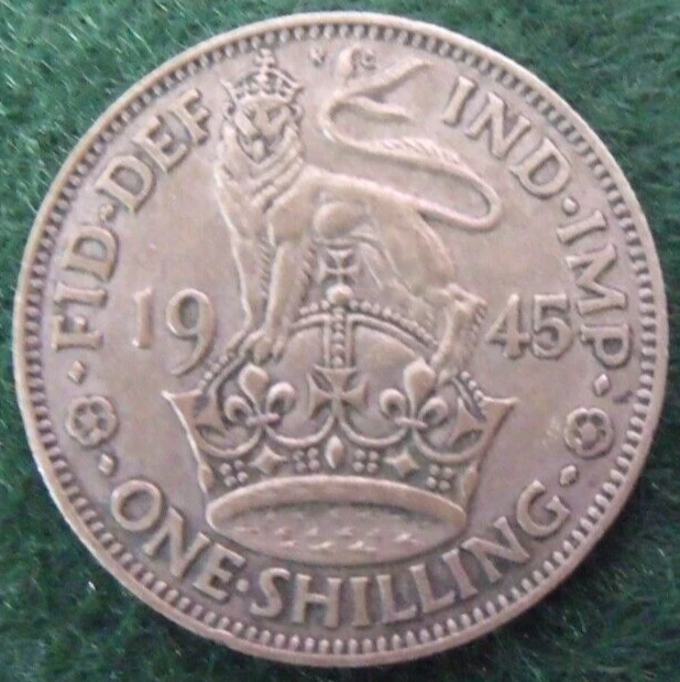 1945 GEORGE VI  SILVER SHILLING  ( 50% Silver )  British 1s Coin.   75