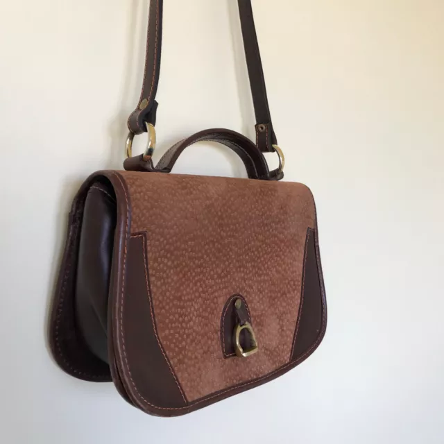 Equestrian Style Brown Faux Leather Purse Shoulder Bag w/ Top Handle GH Brand