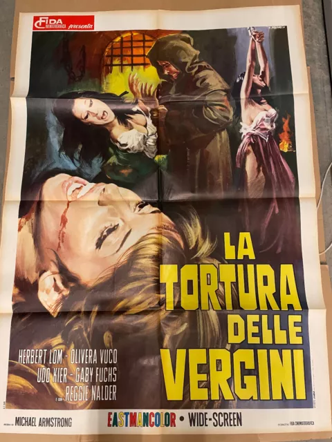 Vintage Italian La Tortura Delle Vergini Movie One Sheet Folded 55" x 39"