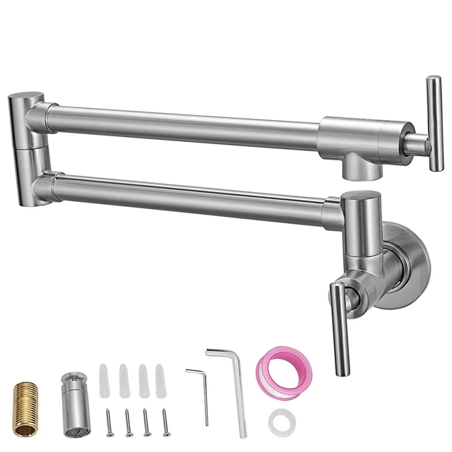 VEVOR Pot Filler Faucet Wall Mount Kitchen Pot Filler Solid Brass with 2 Handles