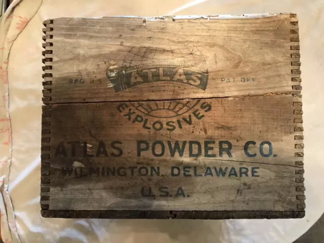 Vintage Atlas Powder Co wooden blasting cap storage box