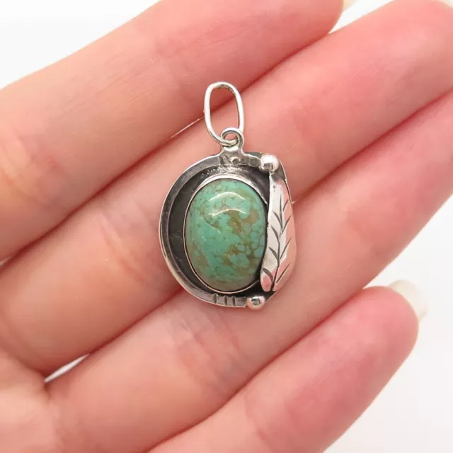 Old Pawn Navajo 925 Sterling Silver Peacock Turquoise Feather Tribal Pendant
