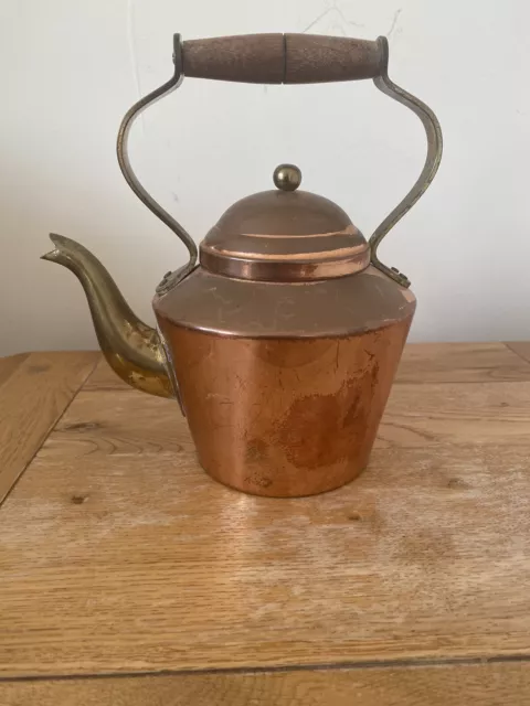VINTAGE TAGUS Copper and Brass Kettle Teapot wooden handle Portuguese