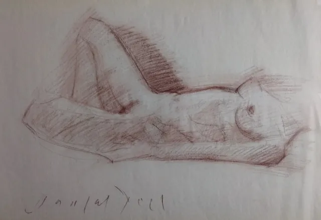 FEMALE Figure Reclining Pose Sketch 12x18 Original Conte Model  DRAWING Women
