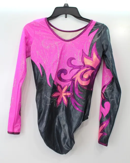 DreamLight Activewear Leotard w/ Crystals, Long Sleeve, Pink & Black  Size M