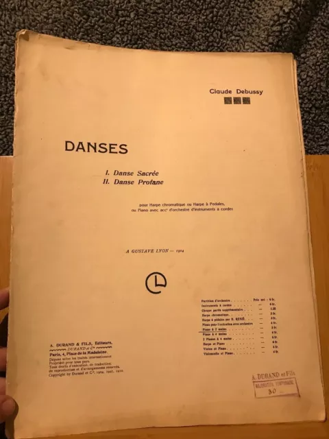 Claude Debussy Danse sacrée Danse profane partition piano éditions Durand