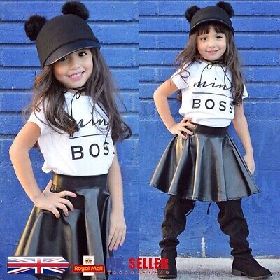 Toddler Baby Girls Letter Short Sleeve Jumpsuit Romper PU Leather Dress Outfits