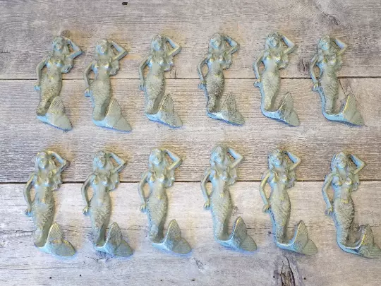 12 Cast Iron Mermaid Hook Wall Hanger Decor Beach Nautical Towel Holder Decor