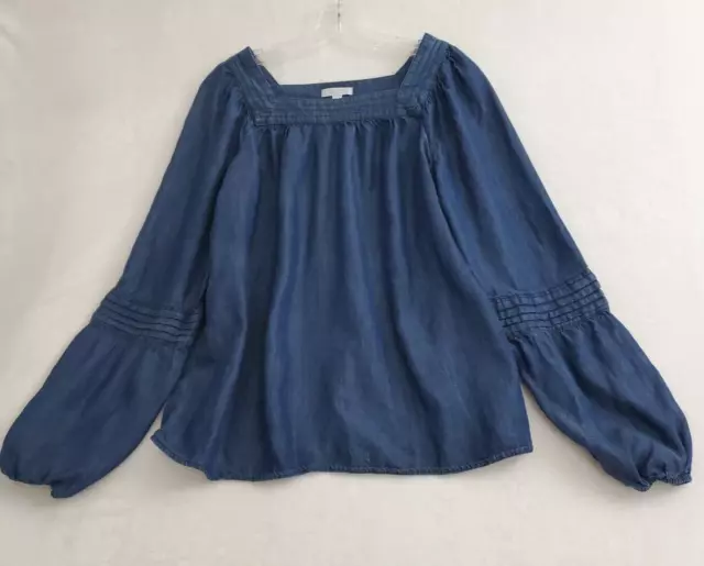 Lauren Conrad Peasant Blouse Womens Medium Blue Denim Long Sleeve Square Neck