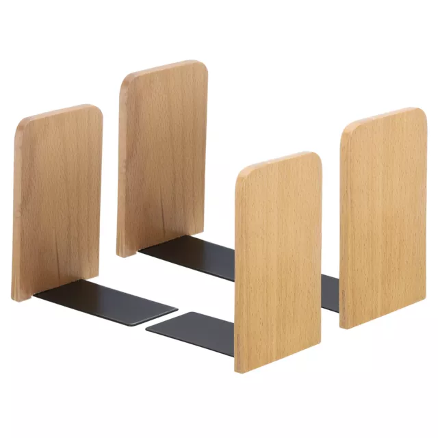 Wood Bookend with Metal Base, 4 Pcs Square Head Book Ends, Beech Wood