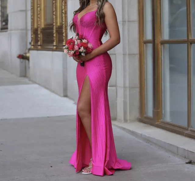 Sherri Hill 55924 Evening Prom Dress Size 8 Bright Fuschia Pink