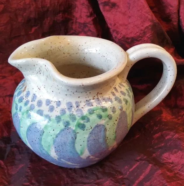 Beautiful Signed AE Incised Blue Green Studio Pottery Milk Cream Jug