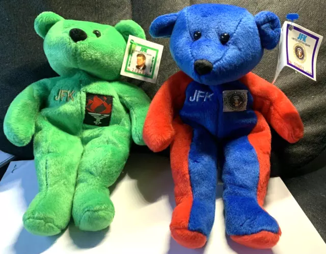 2 JOHN F. KENNEDY JFK Tribute Teddy Bears LE Beverly Hills Plush Sealed Set! 8"