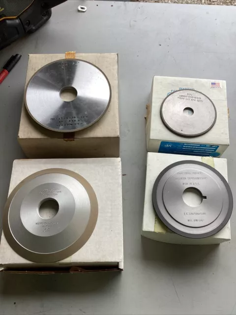 lot of 4 Diamond grinding wheels dfi,precision ,industrial Services Superabras