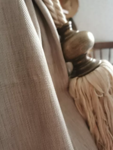 Pale Natural Woven Triple Pleat Curtains & Tie Backs 70"Lx40"W 3 PAIRS AVAILABLE