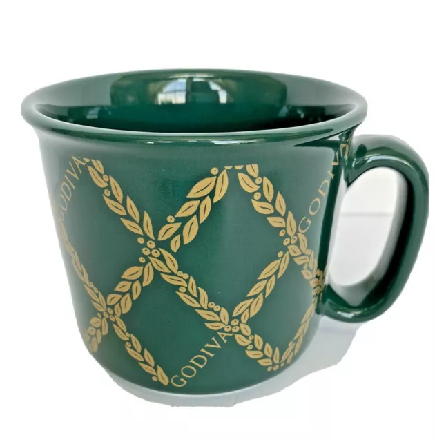 Vintage Godiva Chocolate Coffee Mug Classic Green Cup with Gold Leaves 14 oz.