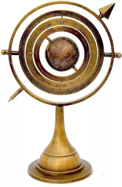 11" Antique Brass Armillary Sphere with Sundial Arrow Nautical Maritime Astrolab