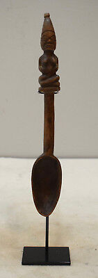 African Figure Carved Wood Spoon Bembe Tribe Congo Hand Carved Spoon