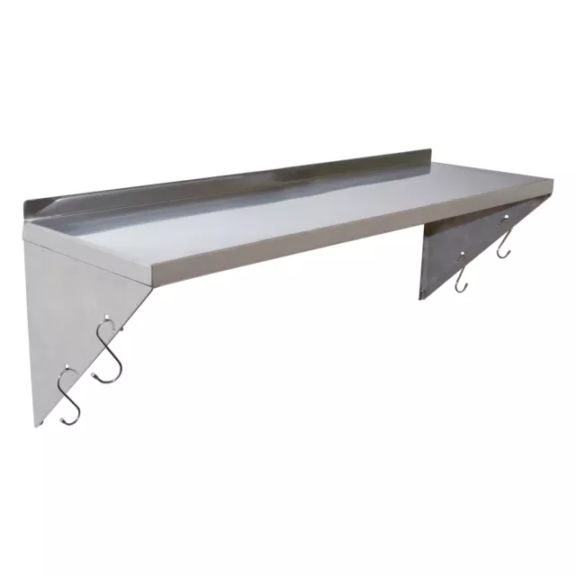 60/100/140cm Stainless Steel Wall Shelf Commercial Mounted Rack Shelves w/ Hooks