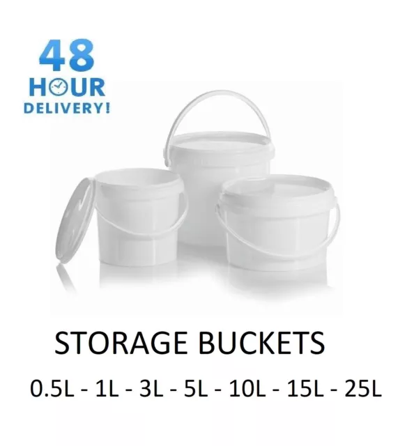 Plastic Buckets Tubs White Containers Tamper Evident Lids 0.5L 1L 3L 5L 10L 25L