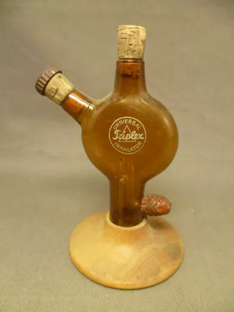 alter kleiner Inhalator Triplex aus Glas, 10,5cm hoch