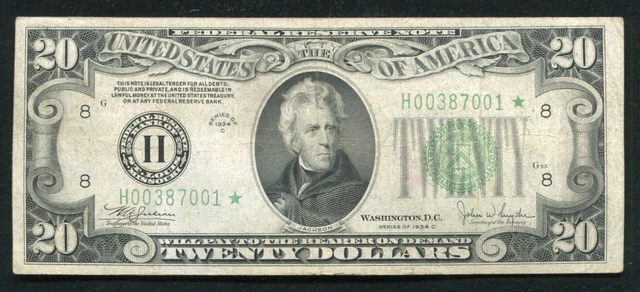 Fr. 2057-H* 1934-C $20 *Star* Frn Federal Reserve Note St. Louis, Mo Very Fine