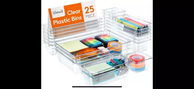 Lifewit Drawer 25pc Organizer Set Clear Plastic Desk Bathroom Makeup