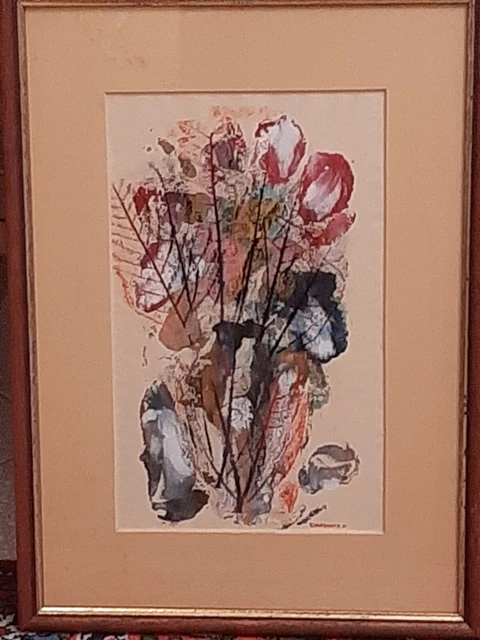 Stupendo Giandante X  ( 1899-1984) Dipinto Acquerello Con "Fiori" '900