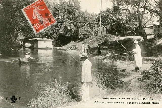 Card Petit arm de la Marne to SAINT MAUR DES PITS fishermen canoeing