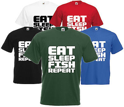 Eat Sleep Pesce Ripetere T Shirt Divertente Tee Pescatore Fly Top Regalo