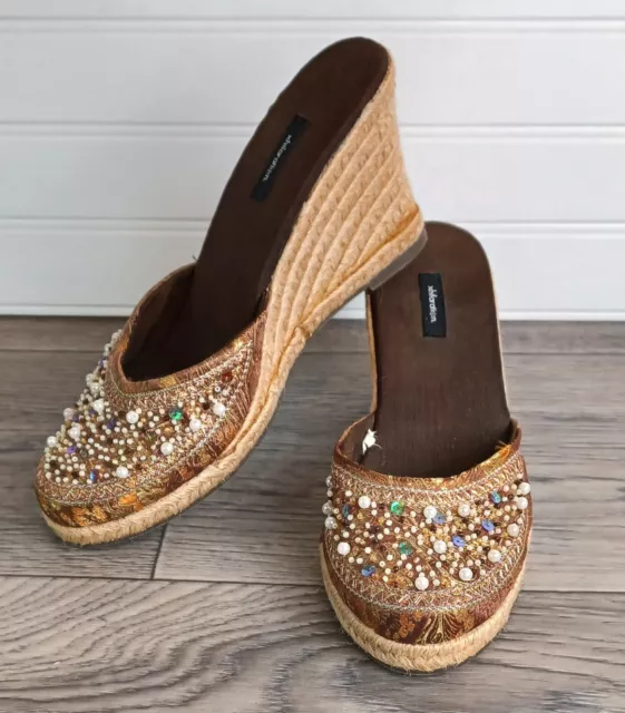 Xhilaration Size 7.5 Wedge Espadrille Tapestry Beads Sequins, Hemp Wrapped Heels