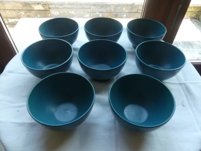 Arts de la table Céramique Série 8 bols en grès (?) bords épais bleu pétrole