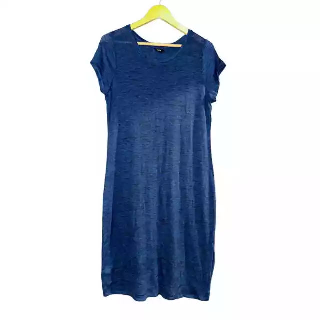 Womens Mossimo Stretch Knit Navy Blue Shift Dress Scoop Neck Midi Size XL