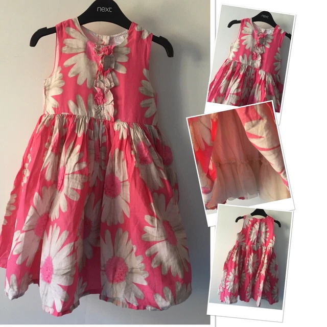 Next Baby Girls Neon Pink Brights Floral Lined Summer Dress 12-18 Months