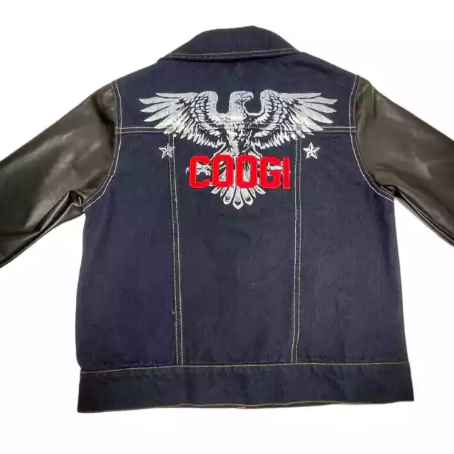 Vintage 90s COOGI Kids Denim Faux Fur Leather Jeans Jacket Size 10