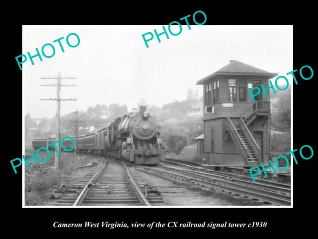 OLD 8x6 HISTORIC PHOTO OF CAMERON WEST VIRGINIA CX RAILROAD SIGNAL TOWER c1930