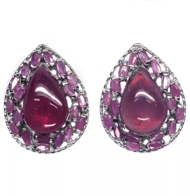 Heizbar 11 X 16 Mm. Rot mit Rosa Rubin Ohrringe Silber 925 Sterling