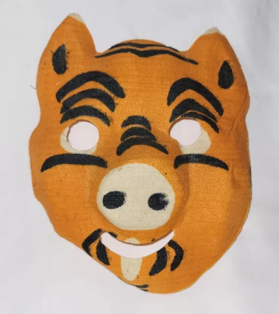 Vintage 1940s Cloth Gauze Orange Pig Halloween Mask