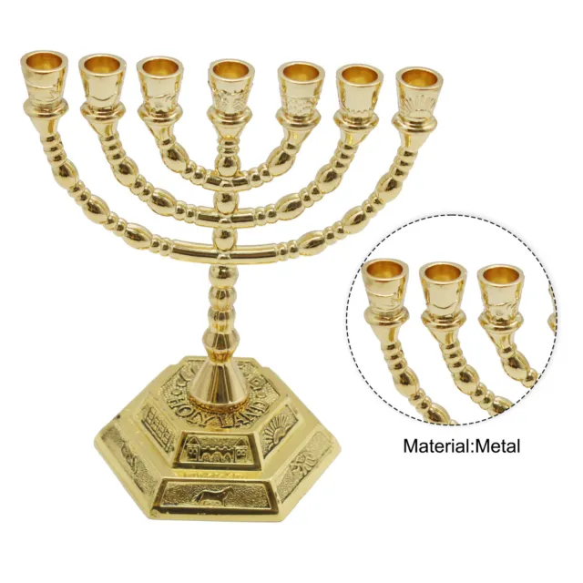 Hanukkah Menorah 7-branch Candlestick Jerusalem Candle Holder Vintage Decor