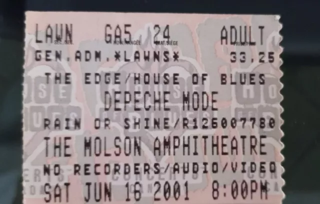 2001 DEPECHE MODE Biglietto Ticket Exciter Tour 16/6 Toronto Molson Amphitheatre