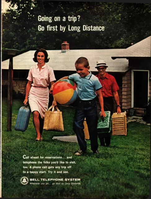 1964 Bell Telephone System Vintage Print Ad women boy beachball a9