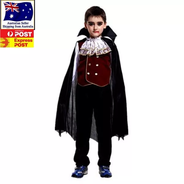 Kids Boys Halloween Noble Vampire Costume Party Cosplay Set Top Pants Cape 4-8Yr