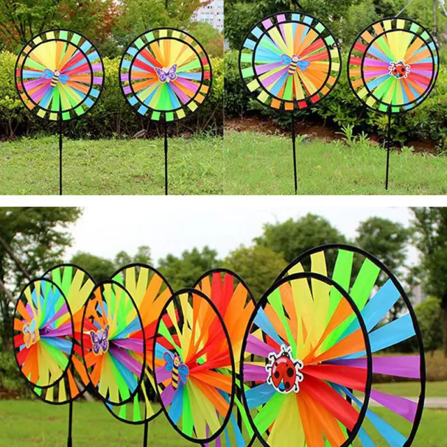 Double Layer Colorful Wheel Windmill Wind Spinner Kids Toys Garden Yard De'EL