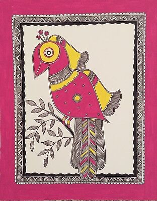 Bird Madhubani Mithila handmade painting/home decor/housewarming gift