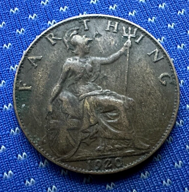 1920 UK Farthing Coin XF AU Great Britain  Better Circulated World Coin    #M570